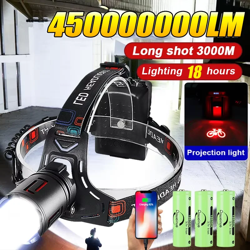 Upgrade 450000000LM Powerful LED Headlight Super Bright Big Aperture Head Flashlight Rechargeable Headlamp Camping Work Lantren