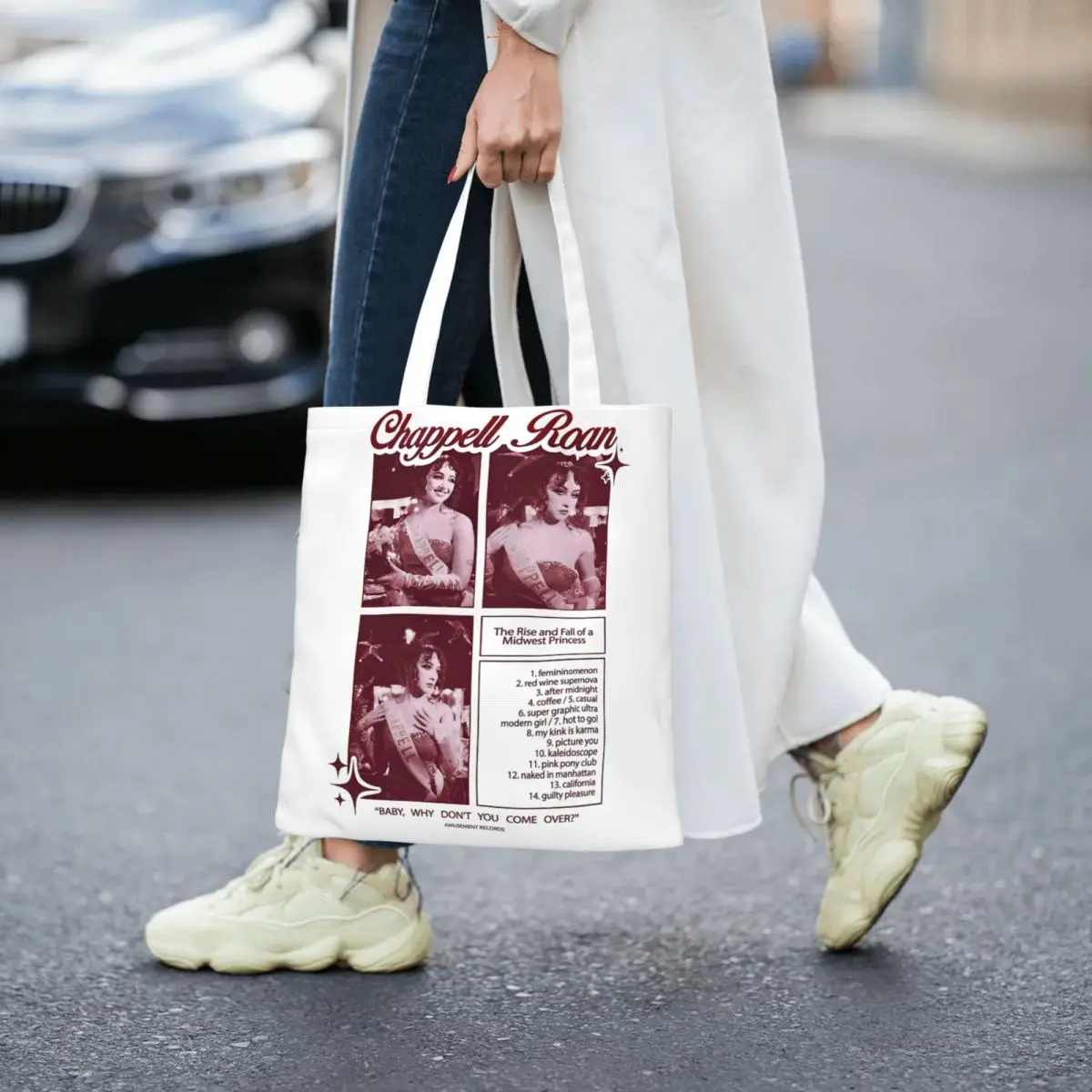 Chappell Roan Pink Pony Club Canvas Tote Bag Y2K Unique Design Midwest Princess 2024 Tour Grocery Bags for Women Men