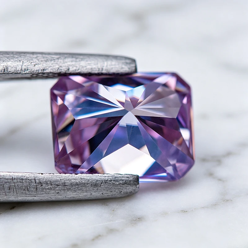 Moissanit-Stein im Radiantschliff, Hellviolett, Edelstein für DIY-Schmuckherstellung, Besteht Diamanttester mit Zertifikat – Detail 6