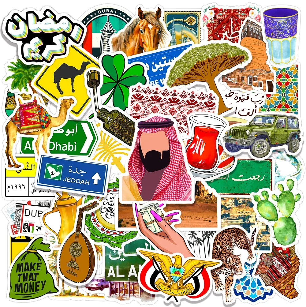 50PCS Nahen Osten Bereich Funktion Graffiti Aufkleber Saudi-arabischen Wüste Kamel Aufkleber Helm Tasse Gitarre Wasserdichte Aufkleber Kind Spielzeug
