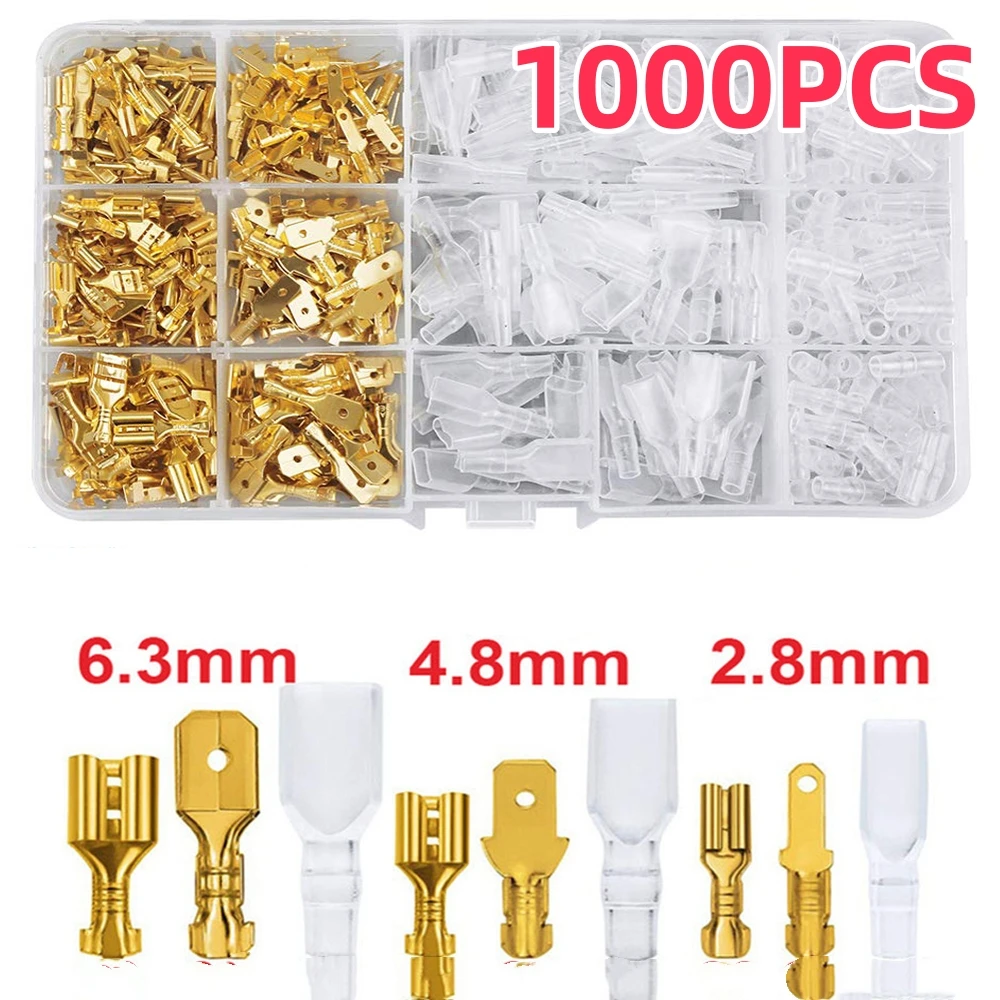 1000 Stücke 2,8/4,8/6,3mm Isolierte Männlich Weiblich Draht Stecker Elektrische Crimp Terminals Termin Spaten Anschlüsse Assorted Kit Box