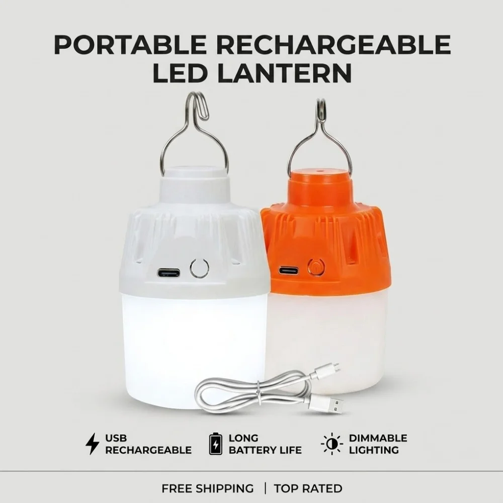 Wireless Rechargeable Emergency Light USB C Power Failure Lantern Dimmable LED Bulb for Outdoor Travel Adventure Home Use
