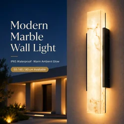 Modern IP65 Outdoor Marble Texture Wall Light LED Sconce, Waterproof Long Wall Lamp AC85-265V for Villa Porch Patio Corridor