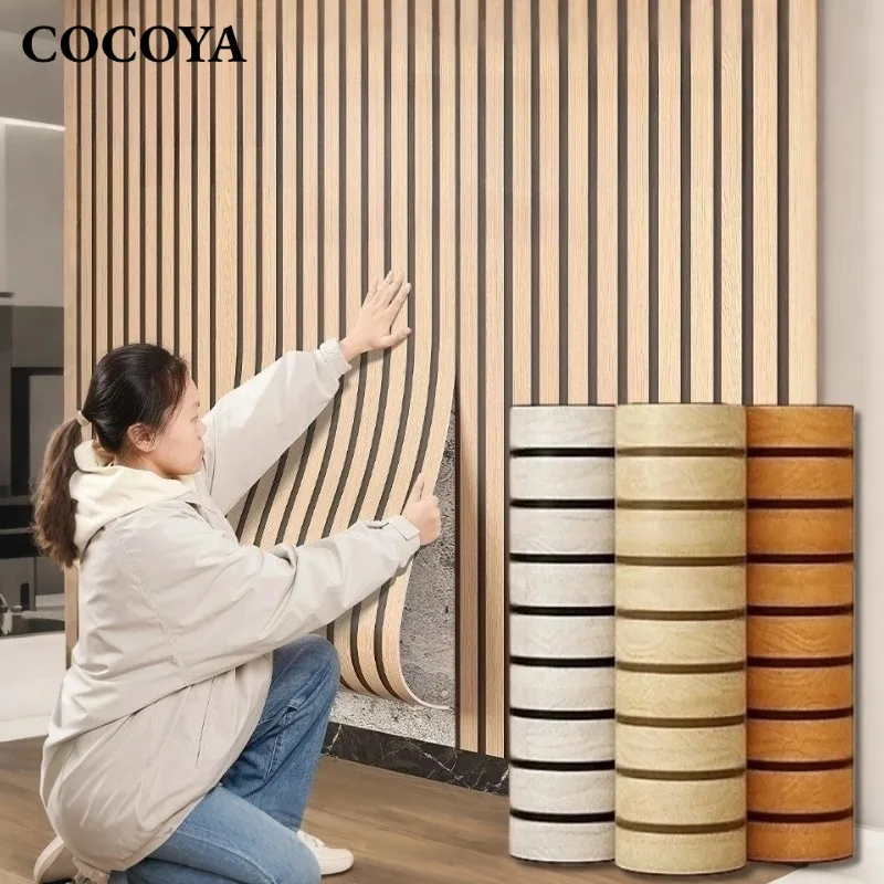 

Wood Grating Stripe Foam Peel and Stick Wallpaper Imitation Grille Self Adhesive Contact Paper Wall Sticker Bedroom Home Decor
