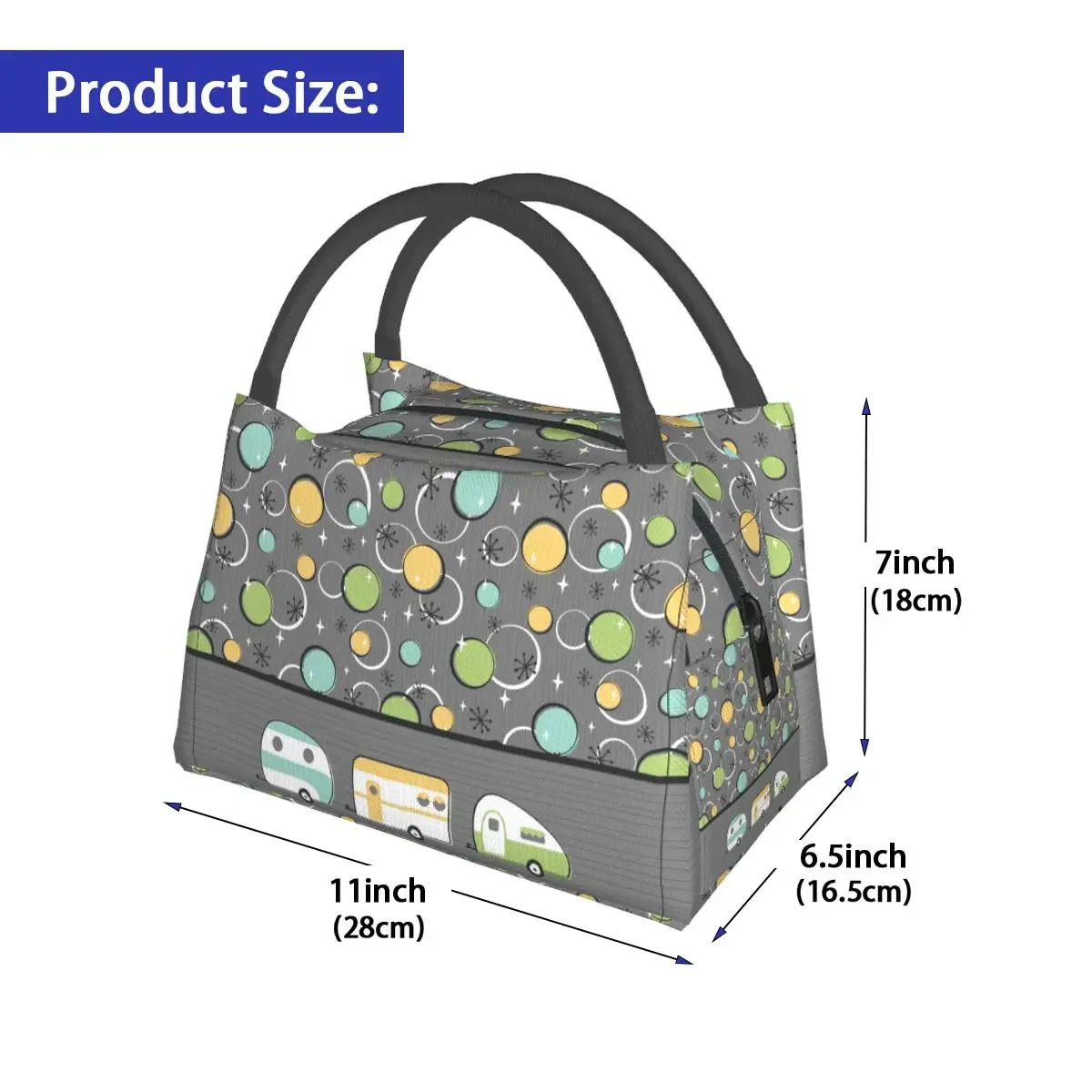 Happy Campers Lunch Bag For Unisex Cartoon Lunch Box Fashion School Cooler Bag Convenient Oxford Thermal Lunch Bags