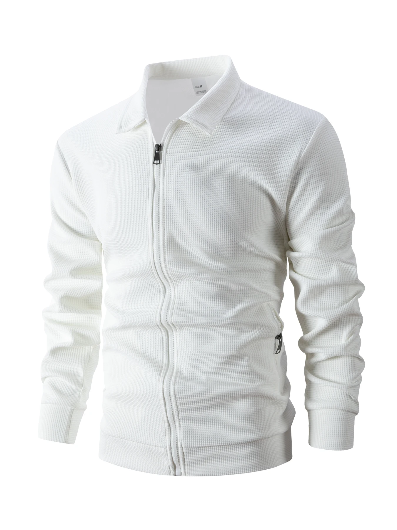 Herren-Waffelstrickjacke mit Knöpfen und Reißverschluss – Langer, lässiger Mantel mit Reißverschluss und Reißverschlusstaschen – unverzichtbar für Einkäufe und Verabredungen – Detail 12