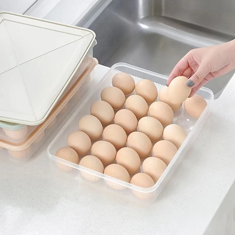 15/24 Grid Refrigerator Eggs Storage Box with Lid Household Kitchen Food Preservation Boxs Egg Dumpling Shelf Holding