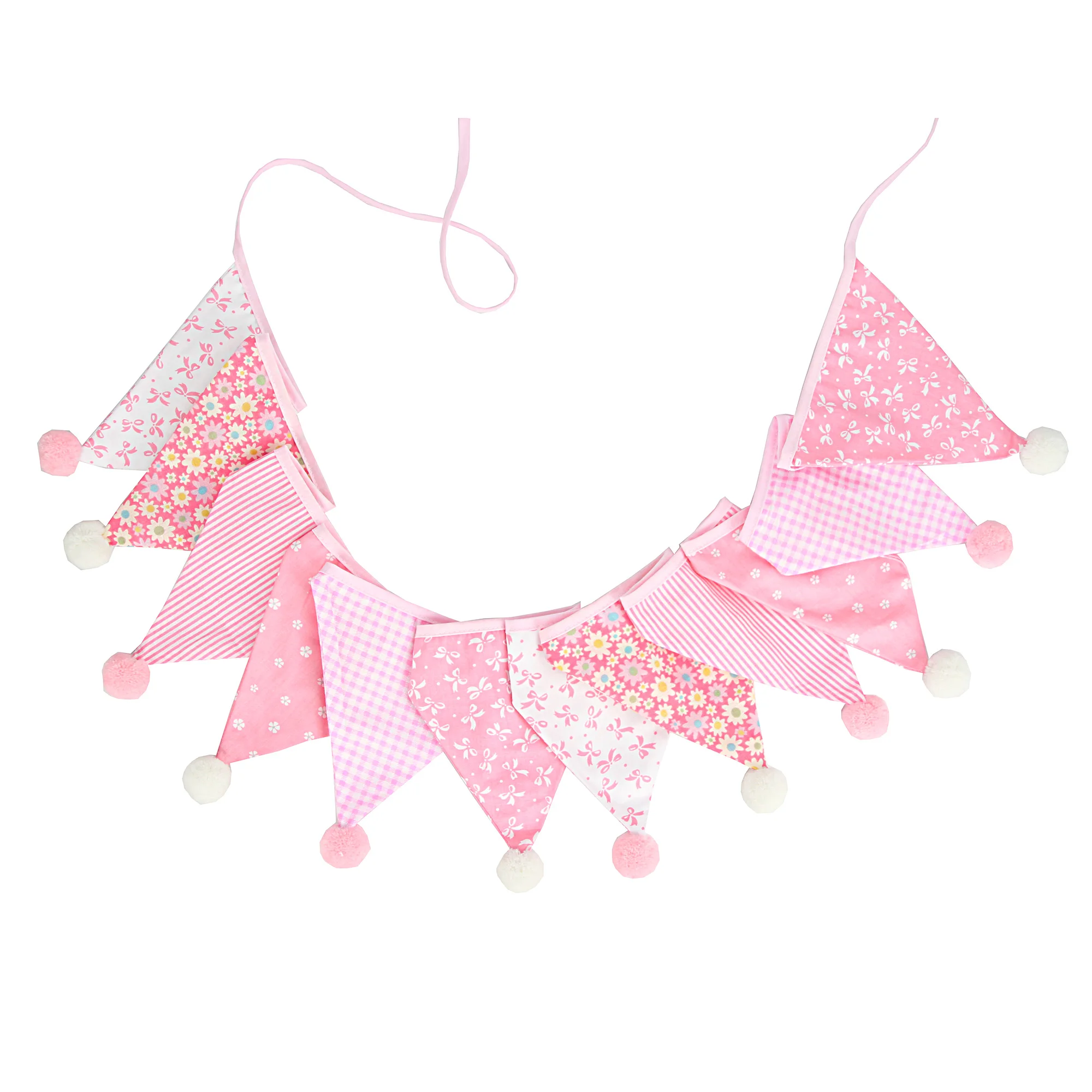 3,2 m Vintage-Blumenstoff-Wimpelkette, 12 Wimpel-Flaggen mit Kugeln, Hochzeit, Party, Dekoration, Banner, Zuhause, Babyparty, Karneval, Girlande – Detail 11