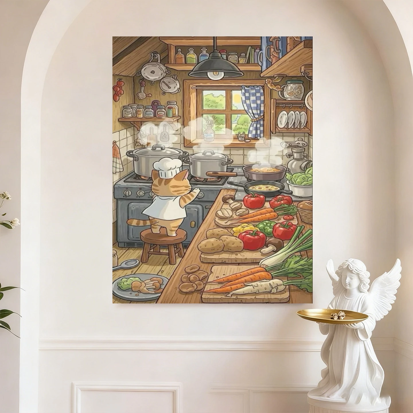 Cute Cat Chef Cooking Kitchen Animal Oil Painting Modern Wall Decor By Numbers for Living Room Bedroom Perfect Gift Unframed