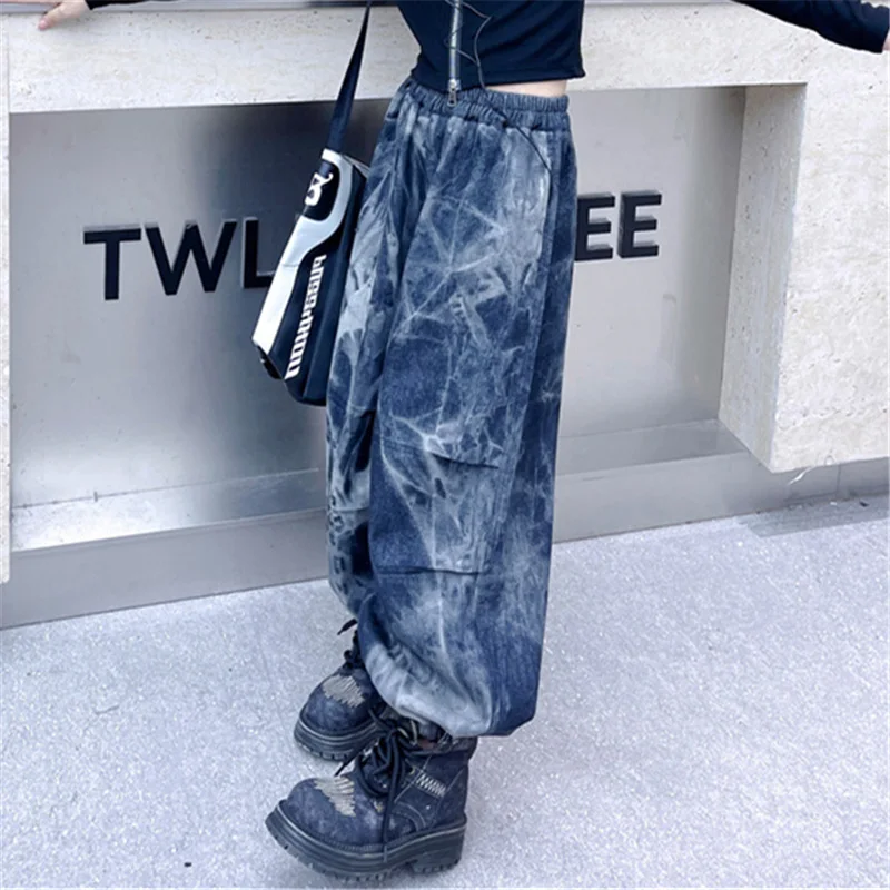 2024 New Design Kids Street Style Jeans For Girl Loose Fit Fashion Hip Hop Trousers Straight Leg Pants Child High-Street-Jeans image 6