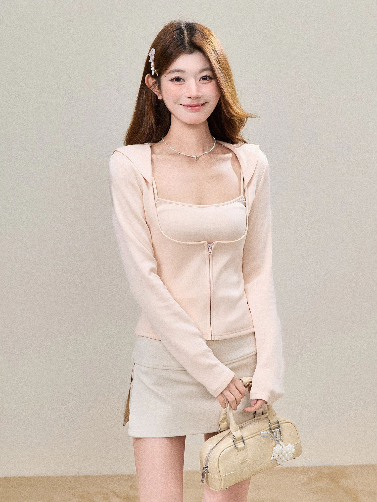 

Swee Pink Sexy Strap Vest Jaet Women Slimming Two-Piece Set Faionable Breathable Comfortable Long Sve Hoodie Sle