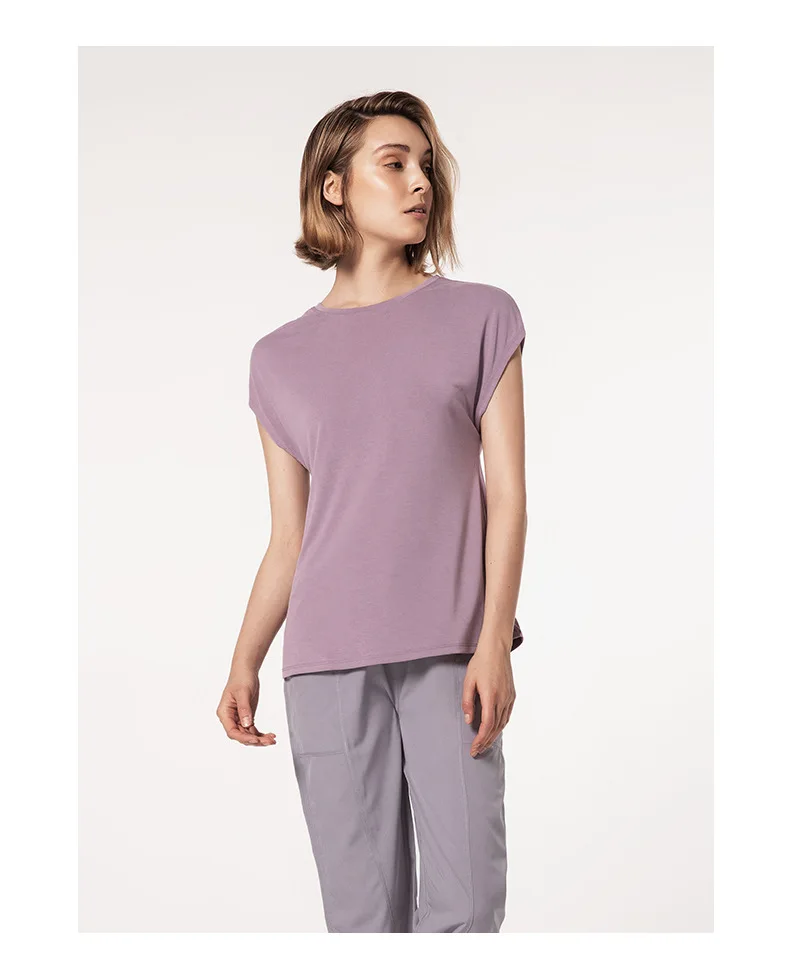 Women's Split Side Yoga Top Sexy Open Back Fitness T-shirt Loose Fit Workout Tee Running Sports Cover Gym Wear Woman Clothing