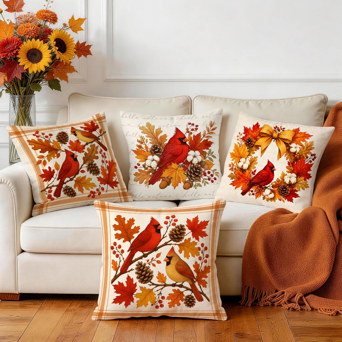 Maple Leaves Cardinals Pillowcase Printed Polyester 40/45/50cm Throw Pillowcover Decorative Sofa Cushion Pillowslip Home Decor