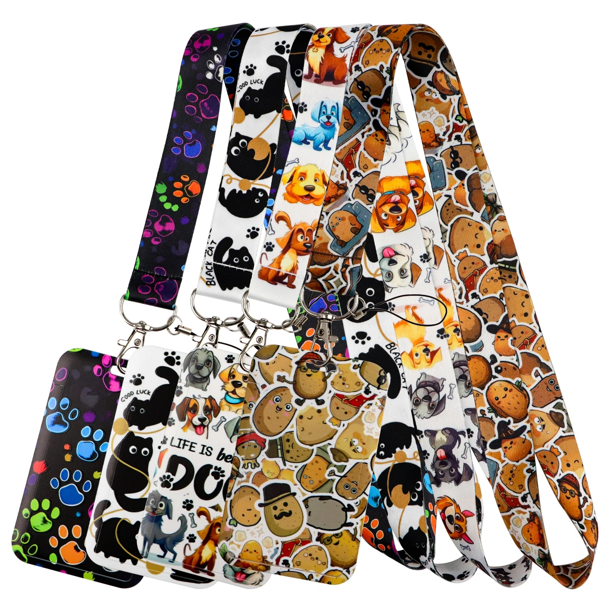 

Cartoon Cute Potato Lanyard For School ID Card USB Keychain Good Luck Cat Badge Holder Key Ring Neck Strap Phone Accessories