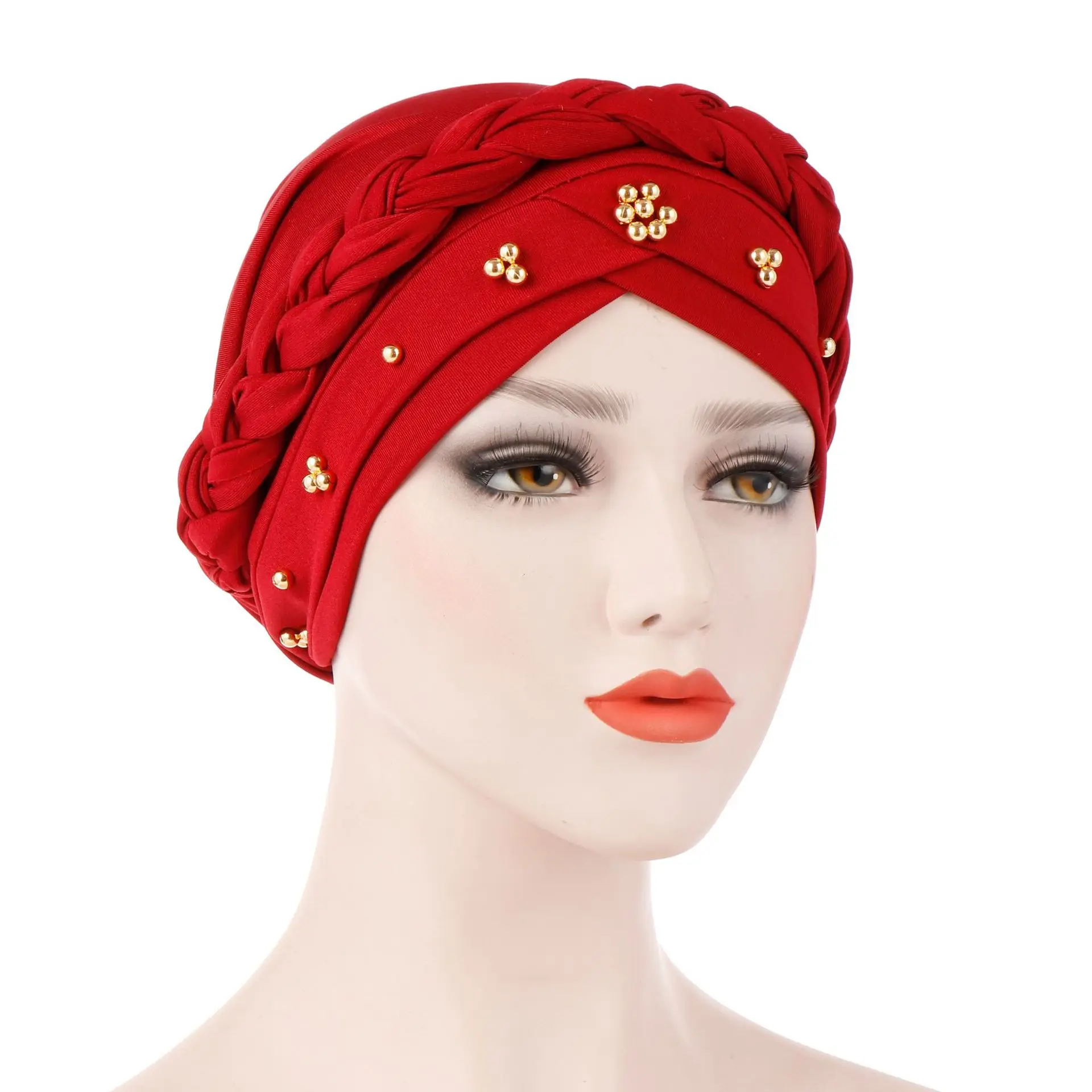 Hijabs indien pour femmes, turban musulman élastique, casquette tressée, fausse perle, décor, croix frontale, écharpe islamique, sous-écharpe