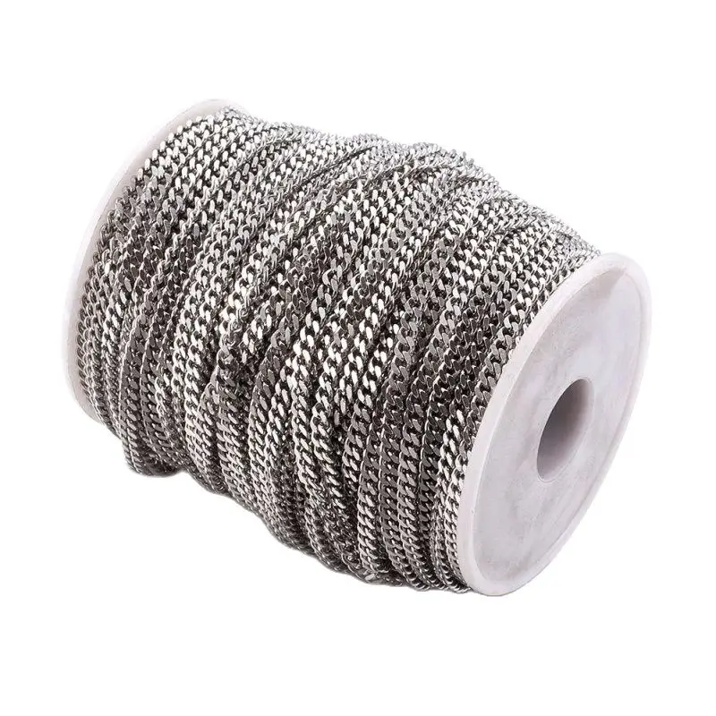 304 Stainless Steel Twist Chains, for Men's Chain Necklace Making, 304 Stainless Steel Color, 5x4x1mm; 6x4x1.2mm,50m/Roll