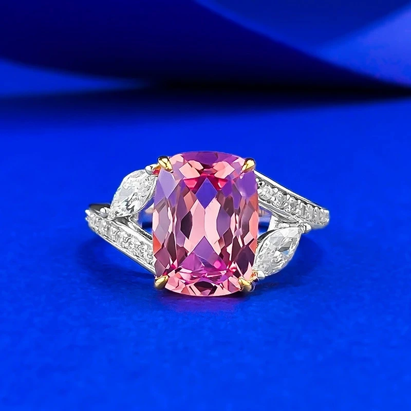 

S925 Silver Romantic Pink Gemstone 8*11mm square Ring
