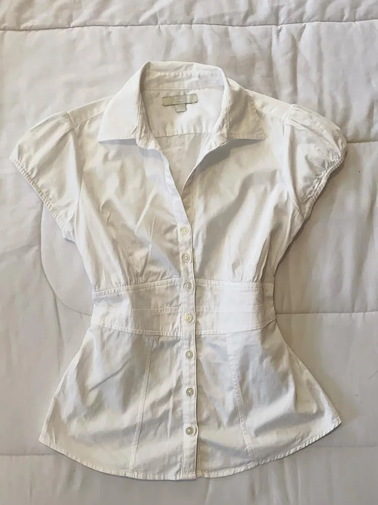 

Slimming Effect White ort Sve Original Design irt Waist Cinched Retro Sle Summer Faion Korean Commute Sle Polyes...
