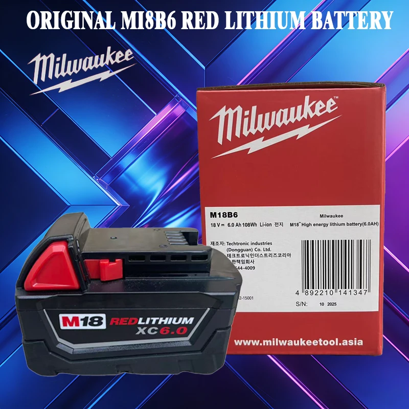 

100% New Milwaukee M18 6.0Ah High Output Battery 18V Lithium-ion Rechargeable for Milwaukee M18 Cordless Power Tools