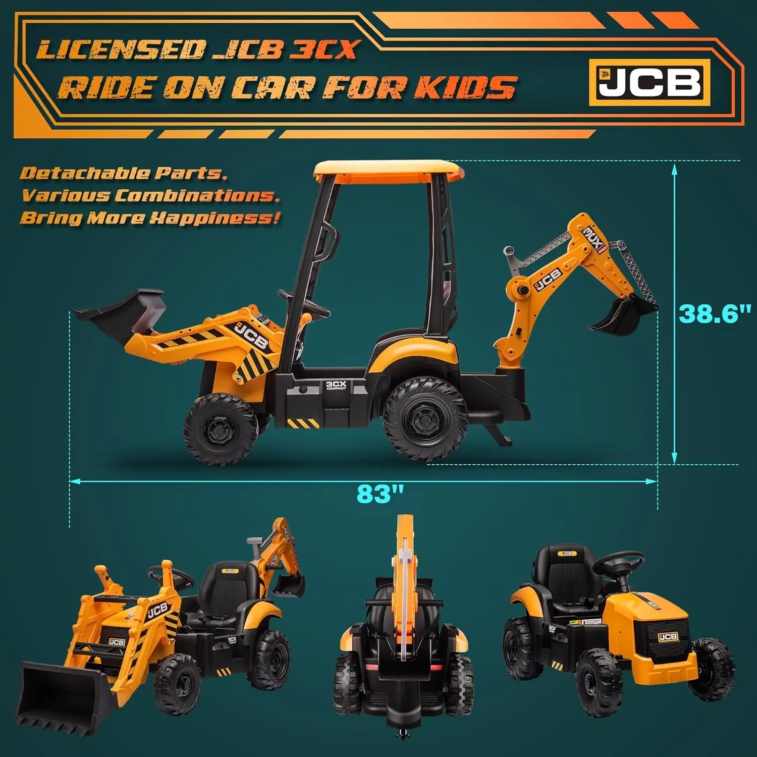 12V Backhoe Loader ไฟฟ้ารถของเล่นสําหรับเด็ก,แบตเตอรี่ขับเคลื่อน Ride on รถก่อสร้างของเล่น w/ด้านหน้า Loader & Excavator