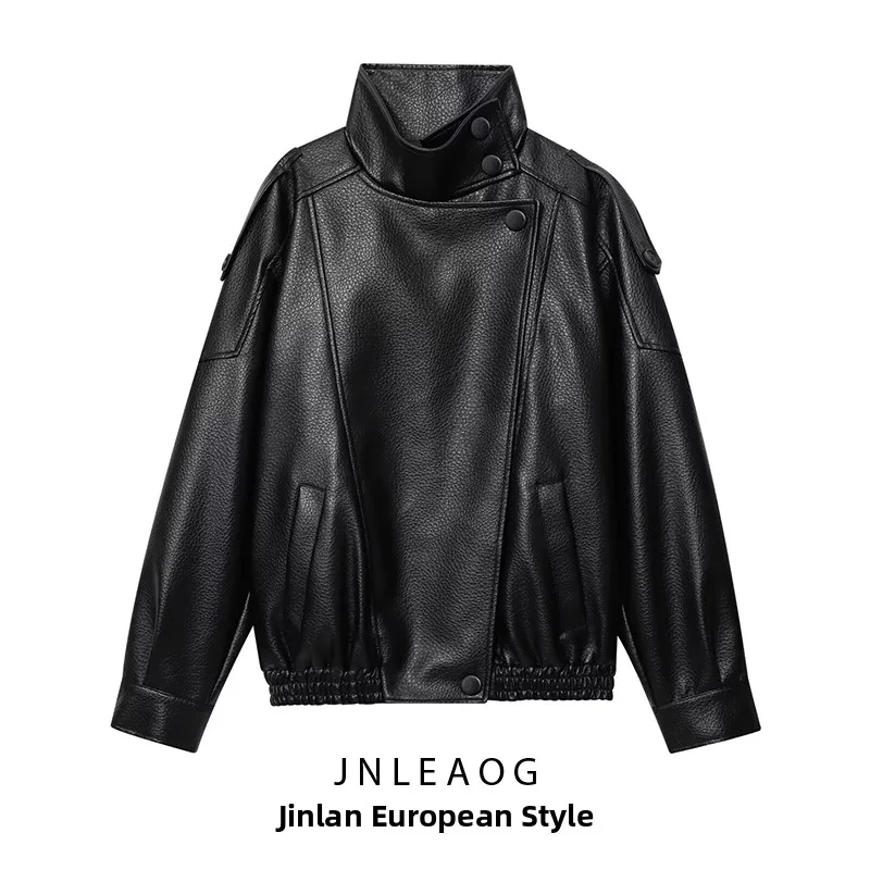 

Faionable Litchi Skin PU Jaet Женское осеннее новое пальто универсального дизайна Long Sve свободного покроя из полиэстера