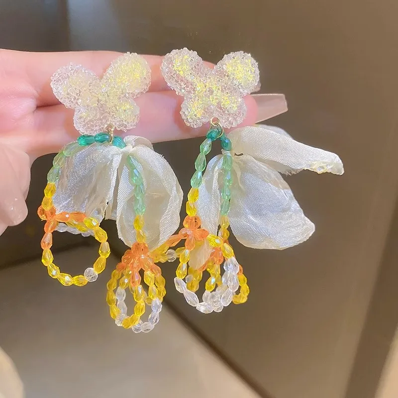 2024 Summer Must-Have Forest Style Earrings - Cute Bow and Butterfly Tassel Dangle Earrings in Yellow Petal