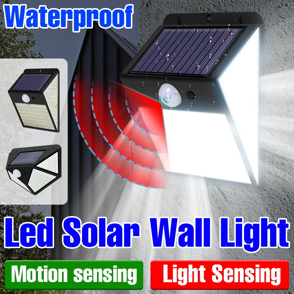 Lampe solaire LED extérieure avec capteur de mouvement PIR, lampes murales étanches, projecteur pour jardin, cour, allée, éclairage d'urgence extérieur