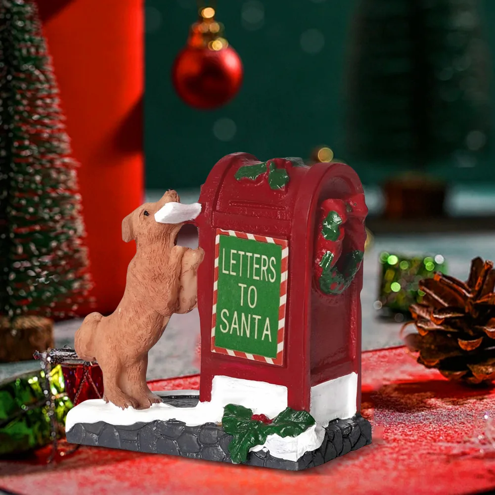 مجموعات قرى صندوق بريد سانتا رسالة كلب لطيف إلى سانتا الراتنج عيد الميلاد الحلي سطح المكتب تمثال راتنج زينة طاولة عيد الميلاد