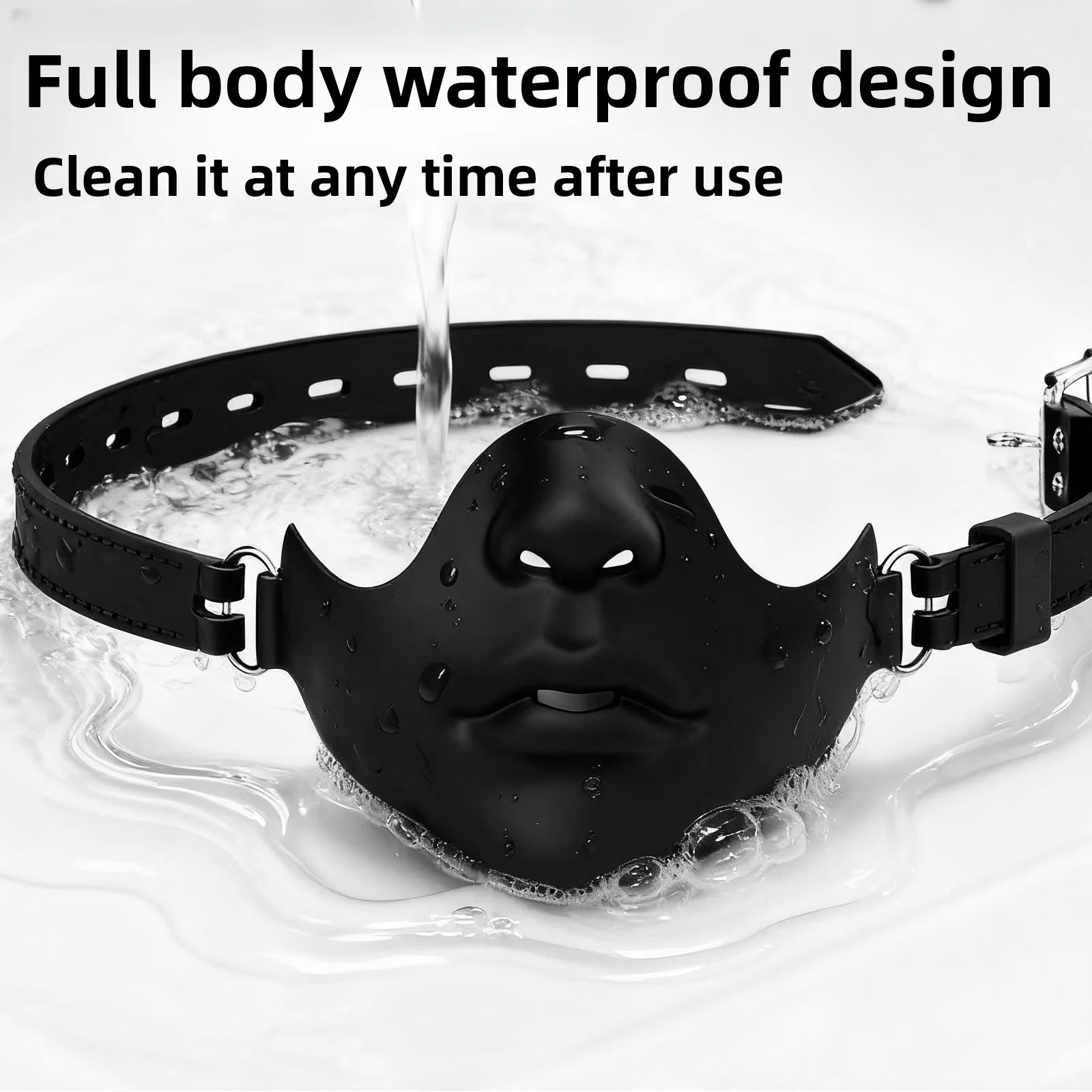 Silicone Half Face Mask Mouth Gag Breathable Oral Plug Adjustable PU Strap Bondage Accessories Washable Couples Role Play Toy view 5