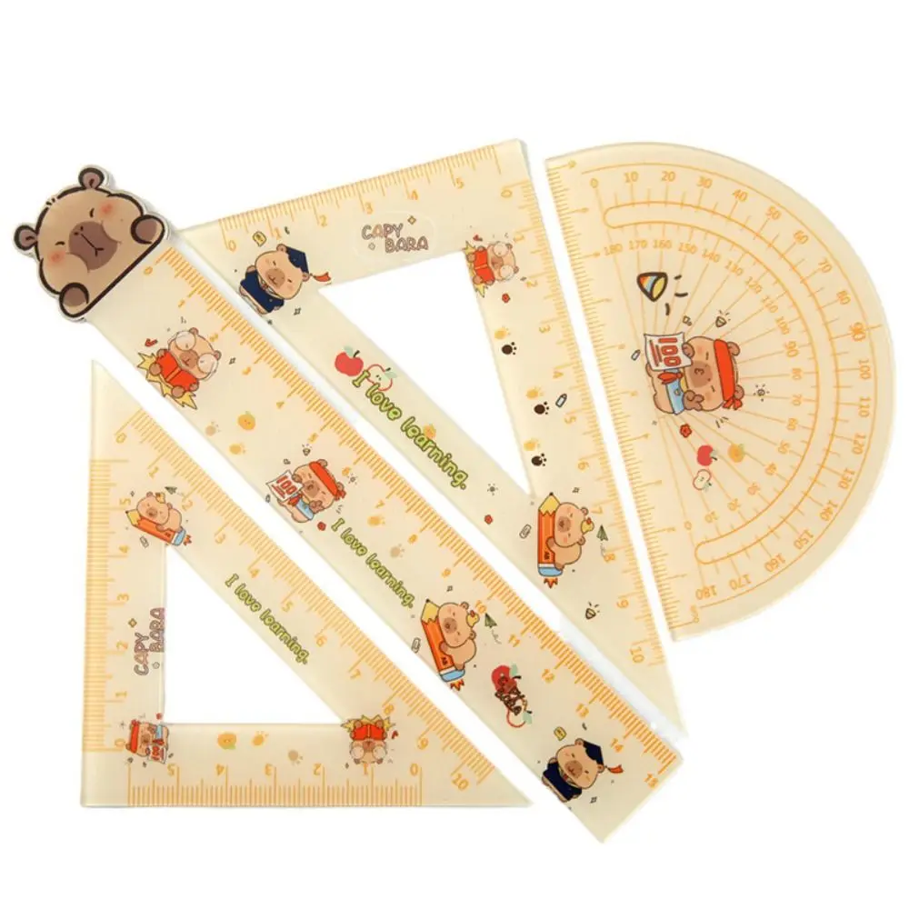 Back To School Quicksand Capybara Ruler Transparent Measuring Tools Folding Ruler Plastic Cartoon Drawing Ruler Student Use