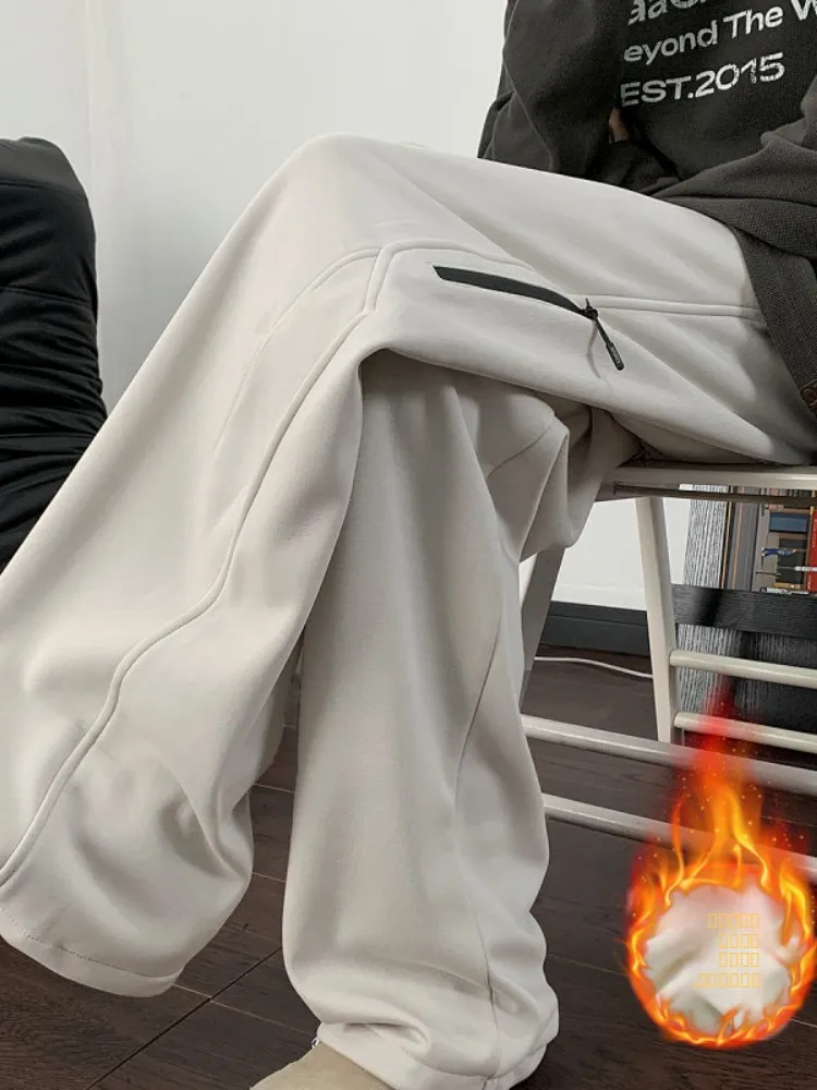 

Мужские спортивные брюки на флисовой подкладке, утепленные, зимние, прямого кроя, свободные, широкие, в американском стиле, повседневные брюки-карго