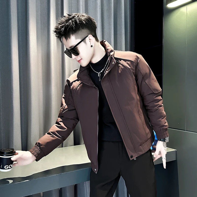 

Winter Thiened Slim Fit Cotton Jaet Stand Collar Warm Outerwear Small Size Men's Workwear ort Cotton Coat for Teens