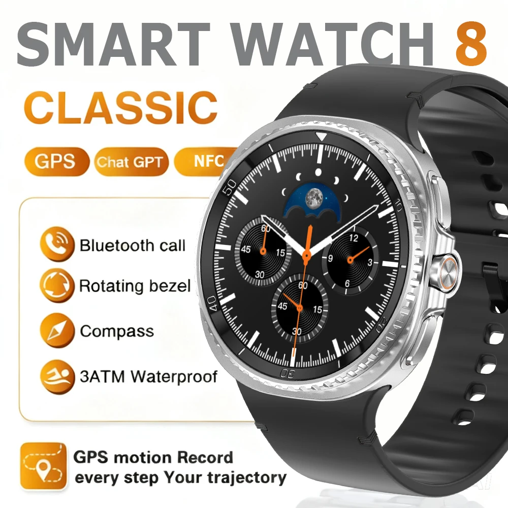 2025 ساعة ذكية جديدة 8 كلاسيكية 46 مللي متر شاشة فائقة الدقة ChatGPT GPS NFC بوصلة ساعة بلوتوث دعوة مقاوم للماء Smartwatch الرجال النساء #1