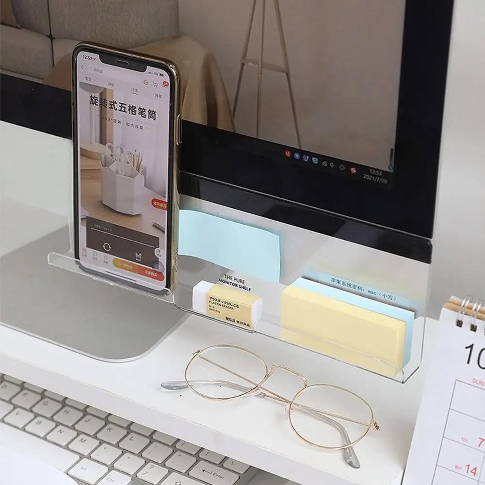 Rak penyimpanan Desktop Monitor pesan, papan Memo penata meja multifungsi, rak penyimpanan samping meja akrilik transparan