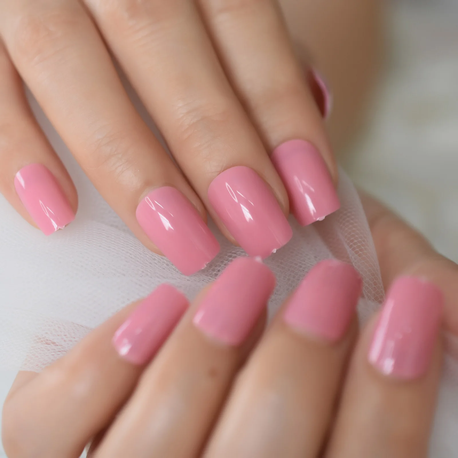 24 pçs imprensa em unhas falsas geléia rosa artificial dicas de unhas falsas para escritório casa quadrado falso ongle livre cola adesivo fácil usar