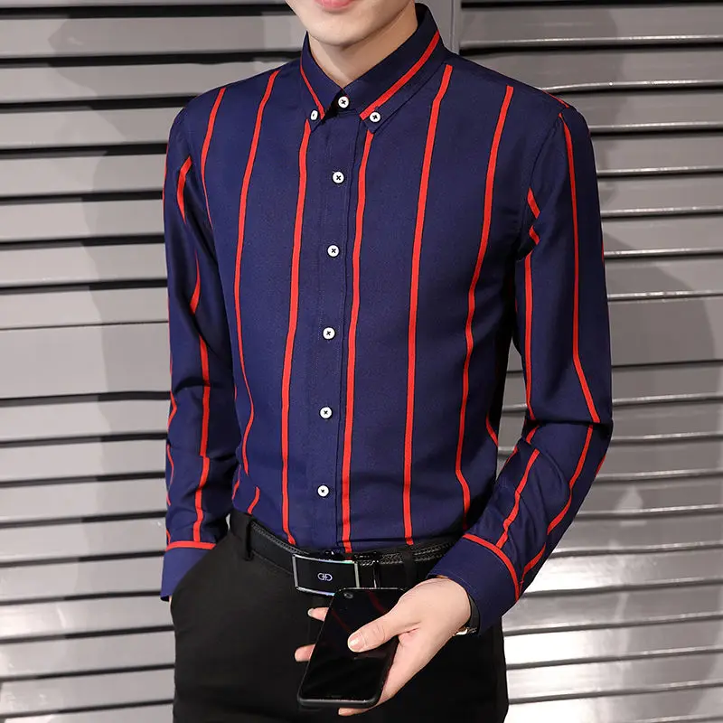 

Fashion Lapel Button Korean Striped Shirts Men's Clothing 2024 Spring New Loose All-match Tops Long Sleeve Casual Shirts