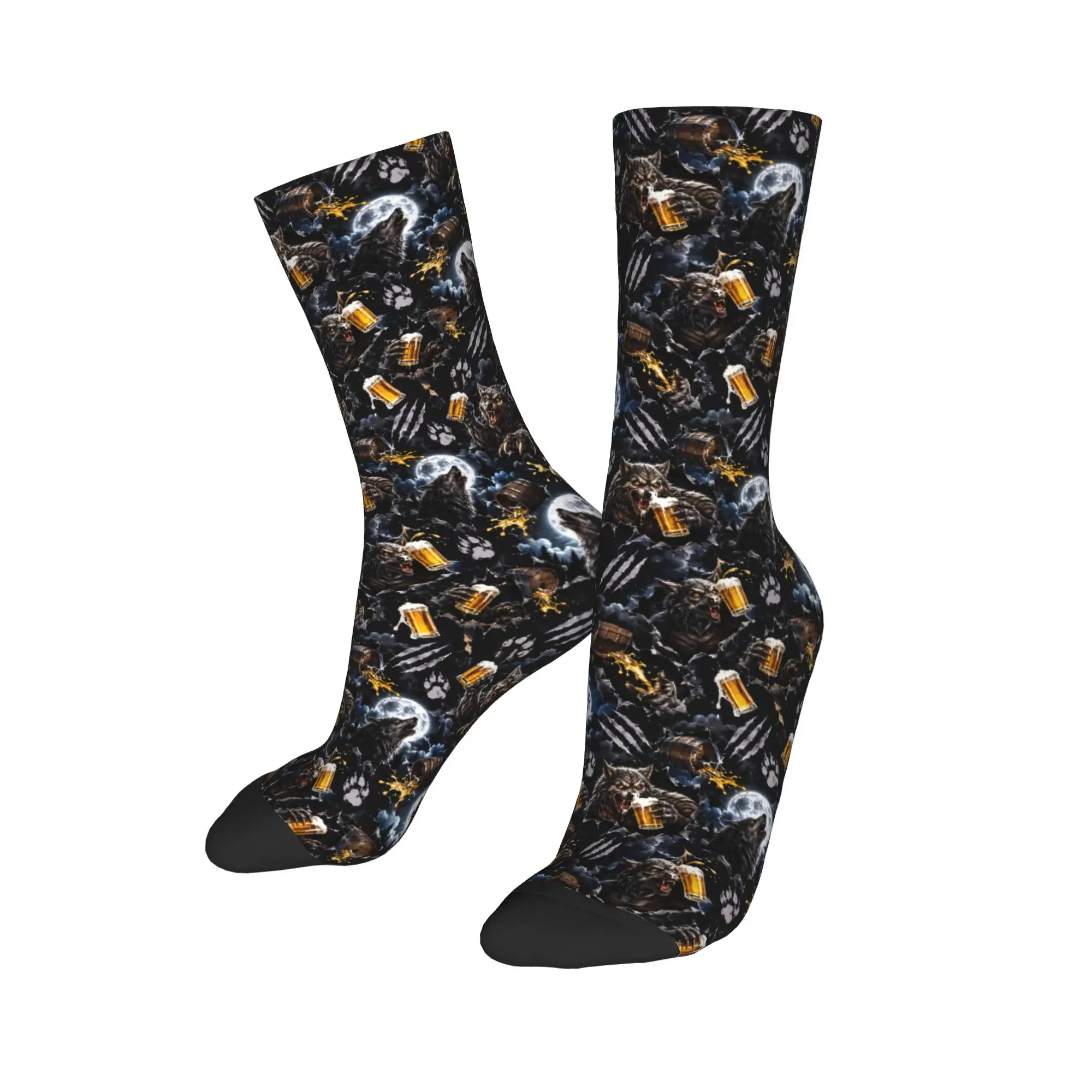 Women Men Socks Halloween Wolf 3D Print  Stockings Non-Slip High Quality Socks Winter Retro Graphic Outdoor Socks