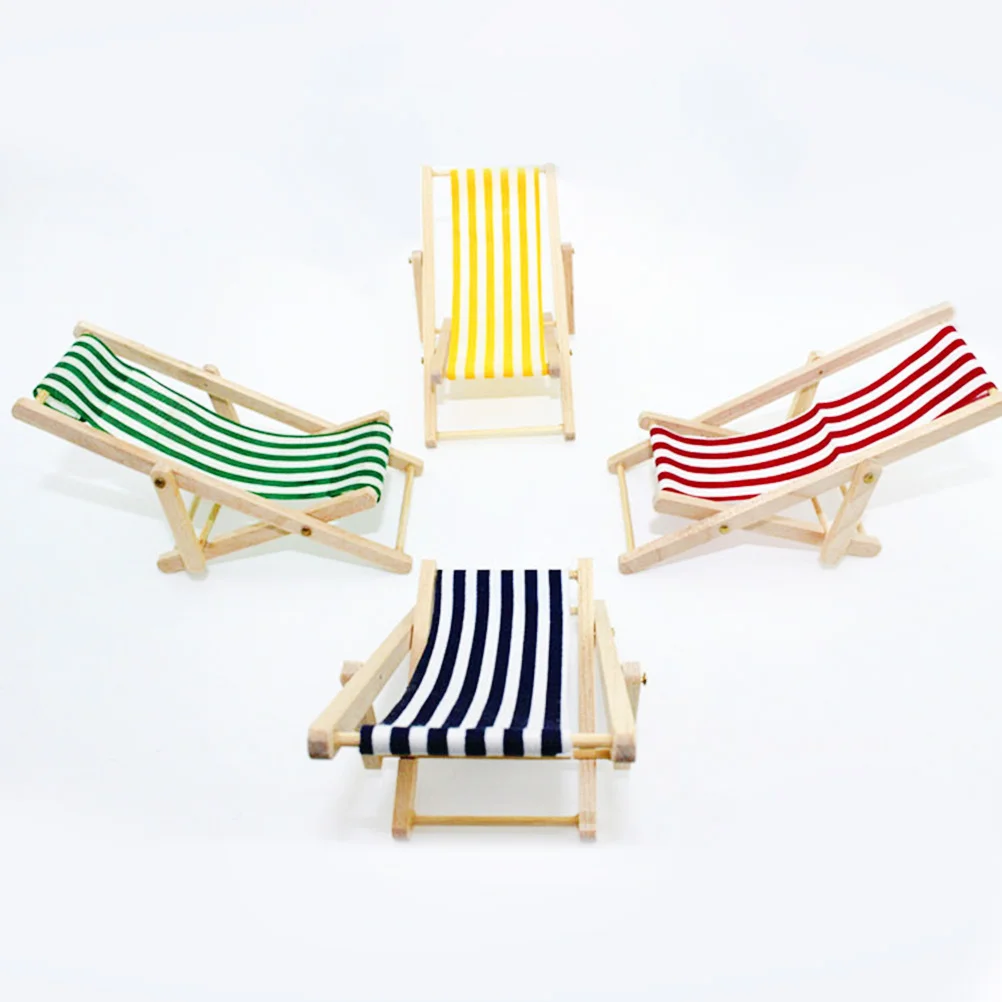 Beach Chairs Mini House Crafts Furniture Miniature Pillar Adornments Red Travel