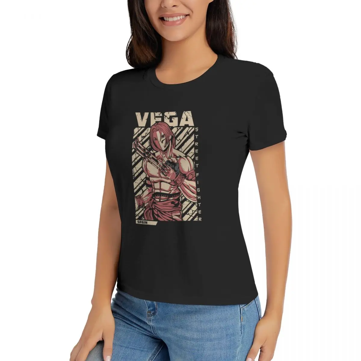 Vega Street Fighter Camiseta de algodón para mujer y niña, camisetas de manga corta con cuello redondo, Tops