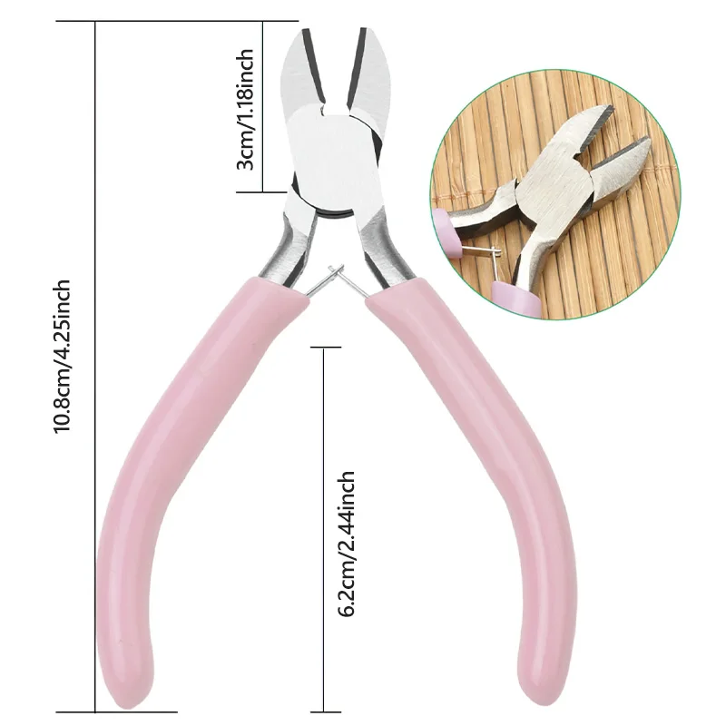 5-Zoll-tragbare Mini-Diagonalzangen-Sets aus rosa Metall, rund, gebogen, Nasenschneider, handgefertigt, Perlen für DIY-Schmuckherstellung – Detail 13