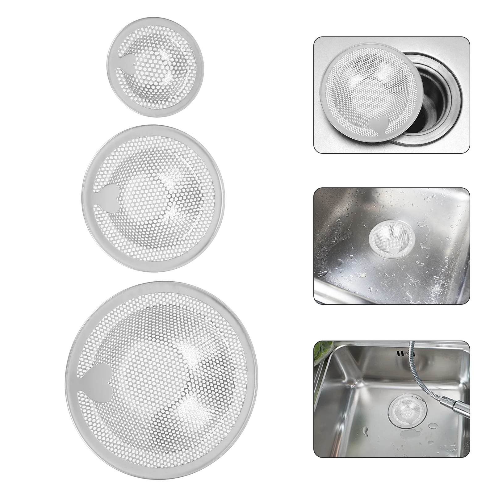 3 قطعة مصفاة الفلتر حوض المطبخ الفولاذ المقاوم للصدأ غطاء للصرف للحمام المنزلي تصميم ثقب رفيع يمنع انسداد