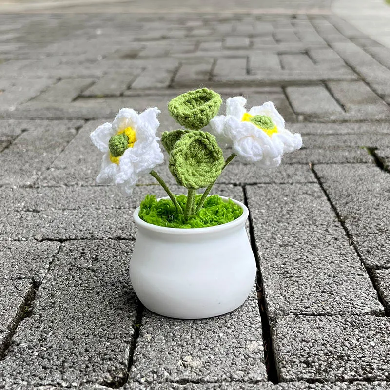 

Crochet Lotus Flowers Potted Artificial Plants Bonsai Hand Knitted Ornaments Valentine Gift Ideas For Room Home Table Decoration