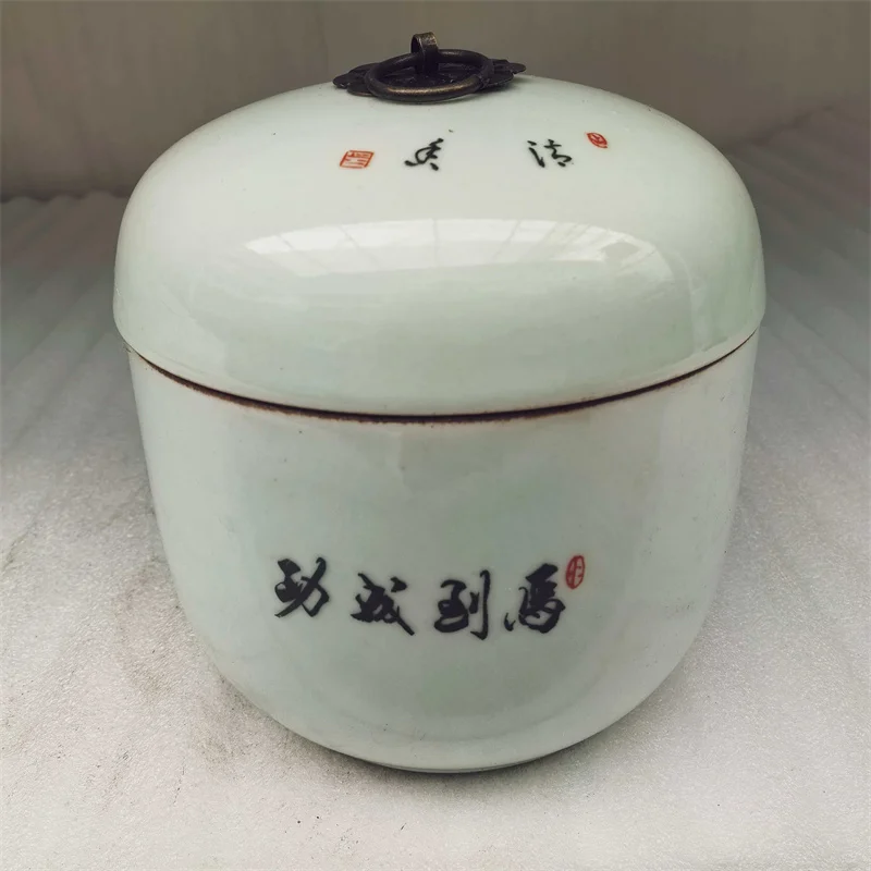 Chinese Old Porcelain Collectible pastel Galloping horse pattern Storage Jar Vintage Decorative Covered Jar