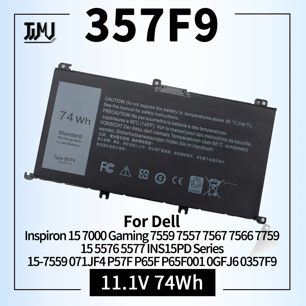 74Wh 357F9 71JF4 Laptop Battery for Dell Inspiron 15 7000 Gaming 7559 7557 7567 7566 7759 i7559 15 5576 5577 071JF4 P57F P65F