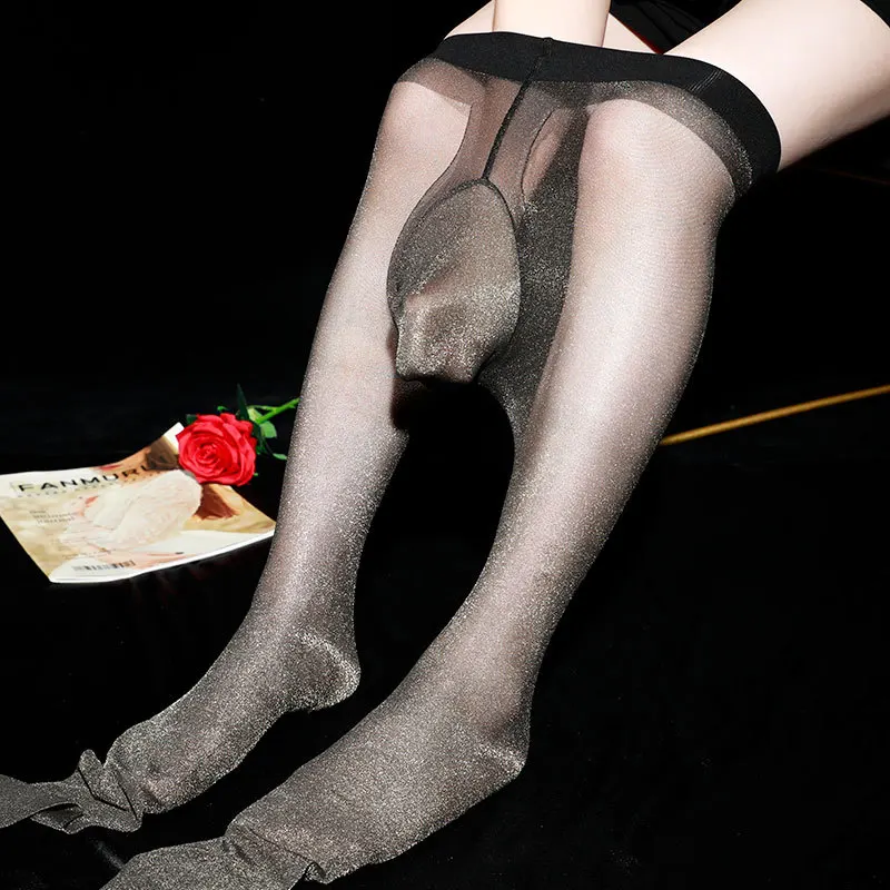 Gold and silver Shiny Men's sexy Stockings Base 10D Bright Silk Romper Onion Colorful Luminous Flirting Socks