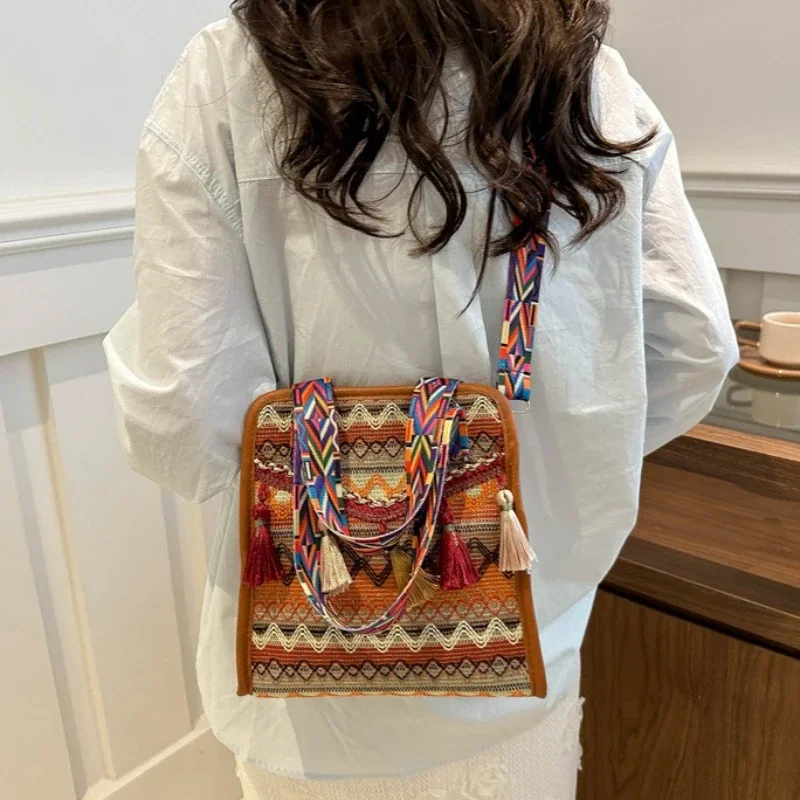 

Vintage Women's Bag Tassel Ethnic Handwoven Crossbody for Lady Bag Hippie Sling Shoulder Bags for Ladies Handbag Сумка Женская