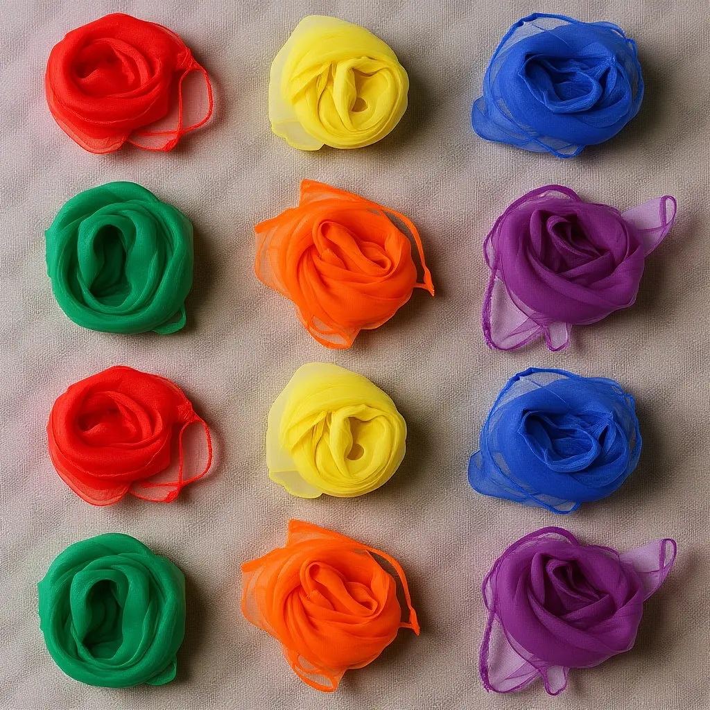 

12Pcs Soft Skin Friendly Silk Hemmed Square Scarves Dance Juggling Rhythm Scarf for Girls Boys Stage Performance Kindergarten