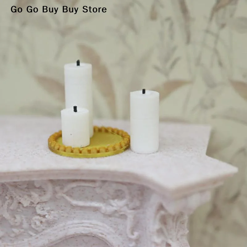 4Pcs 1:12 Dollhouse Mini White Candle Miniature Tray Set Playhouse Toys Christmas Scene Decoration Doll House Ornament Kids Gift