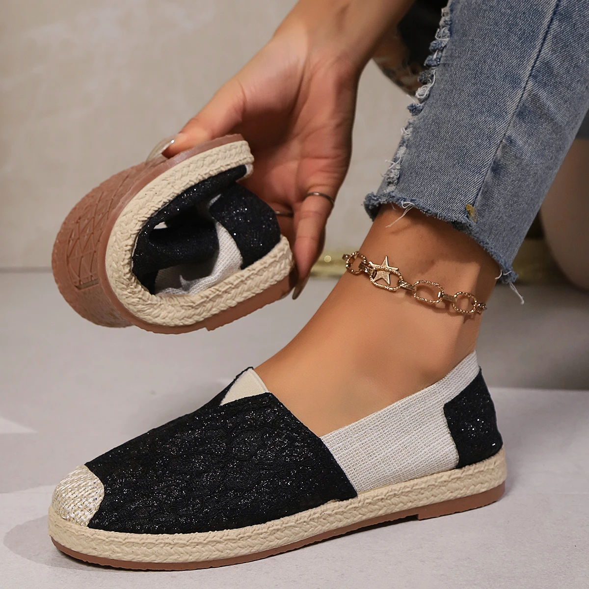 Sepatu flat wanita, sepatu loafer wanita nyaman ringan musim semi musim gugur ujung bulat datar