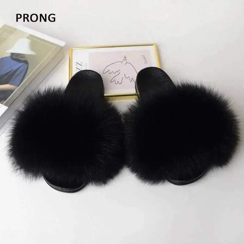 Summer Women Fur Slides Fluffy Furry Slippers Indoor Fuzzy Flip Flops Casual Outdoor Flat Ladies Fur Sandals Plush House Shoes